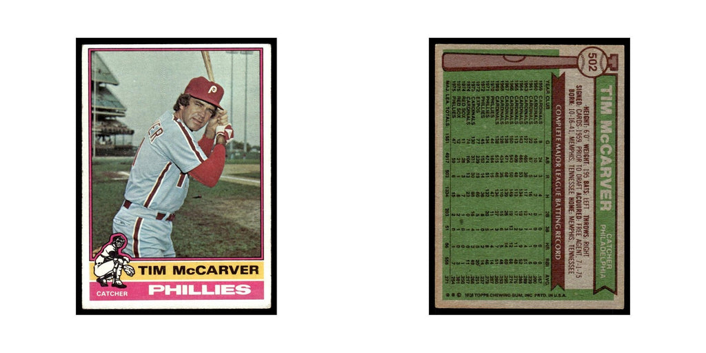 Tim McCarver 1976 Topps #502 Philadelphia Phillies Baseball Card EX
