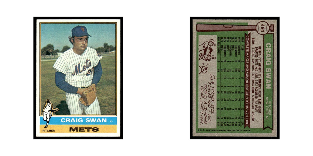 Craig Swan 1976 Topps #494 New York Mets Baseball Card EX