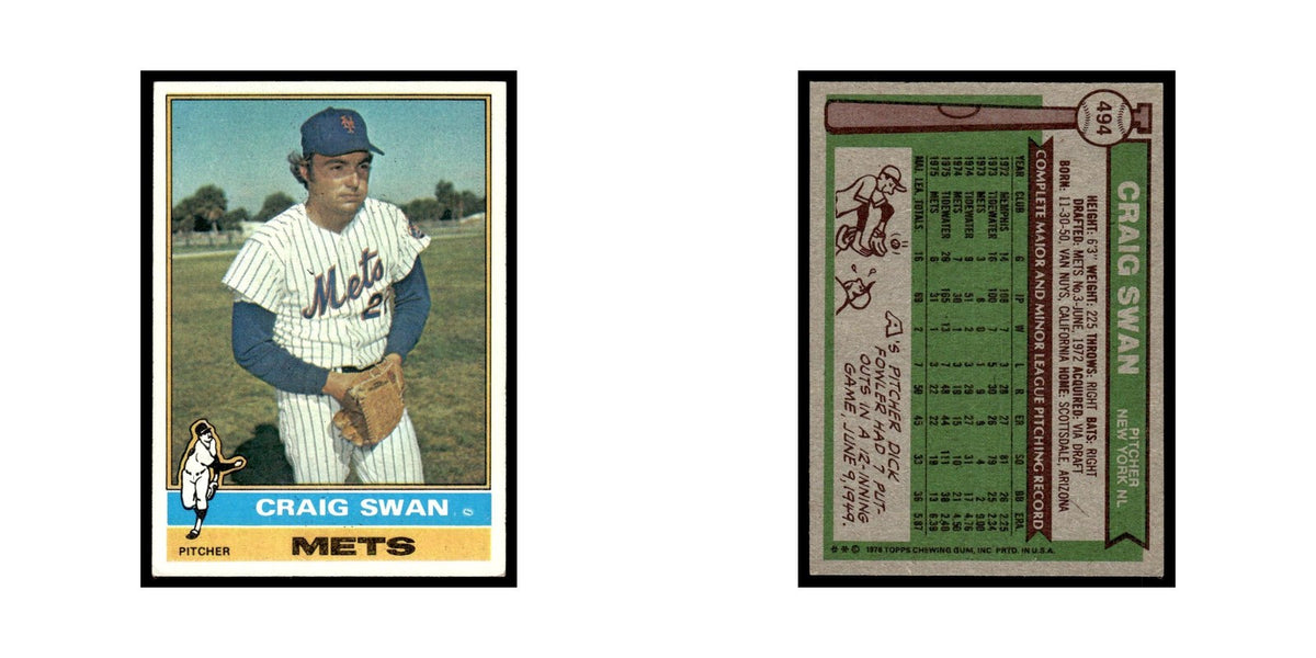 Craig Swan 1976 Topps #494 New York Mets Baseball Card EX