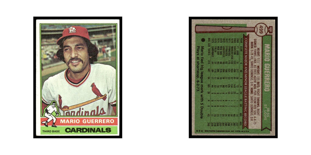 Mario Guerrero 1976 Topps #499 St. Louis Cardinals Baseball Card EX