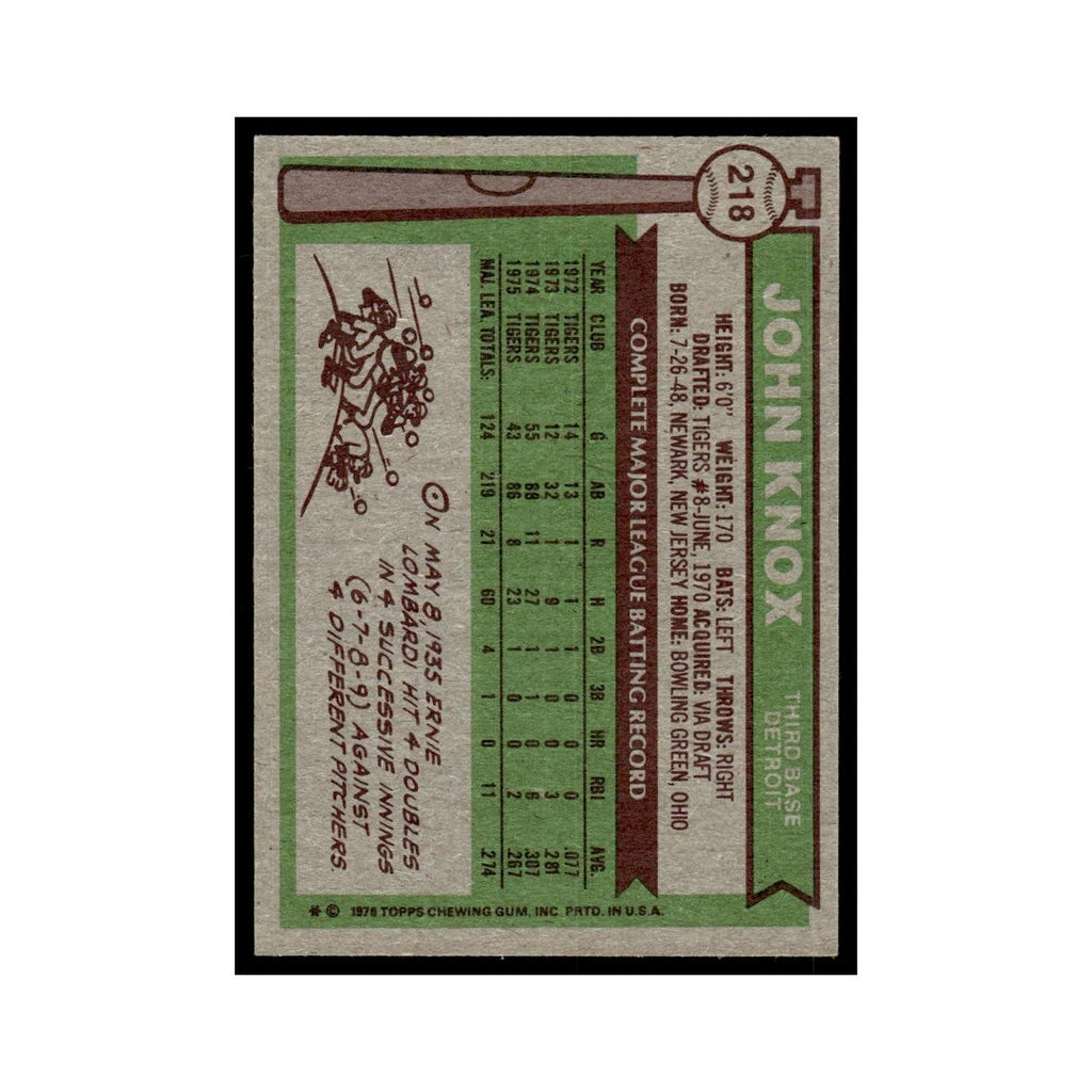 John Knox 1976 Topps #218 Detroit Tigers Baseball Card EX