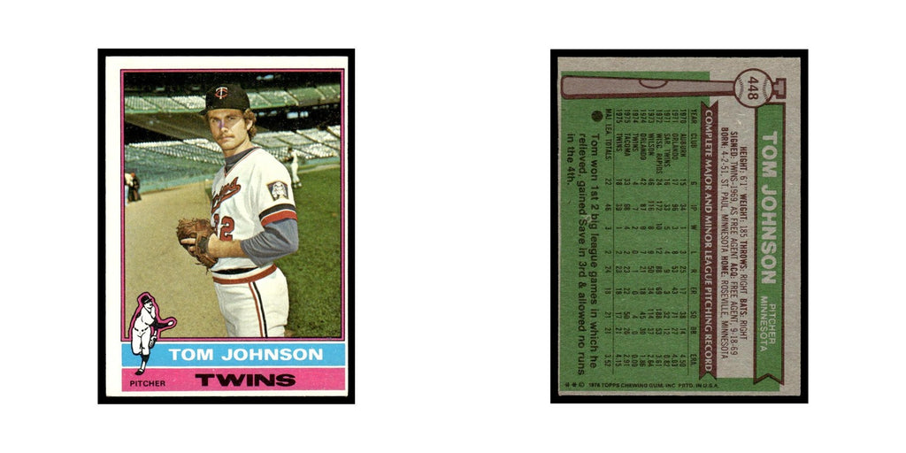 Tom Johnson 1976 Topps #448 Minnesota Twins Baseball Card EX