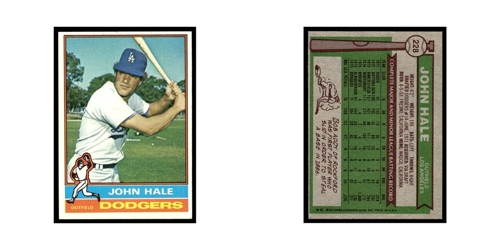 John Hale Rookie 1976 Topps #228 Los Angeles Dodgers Baseball Card EX