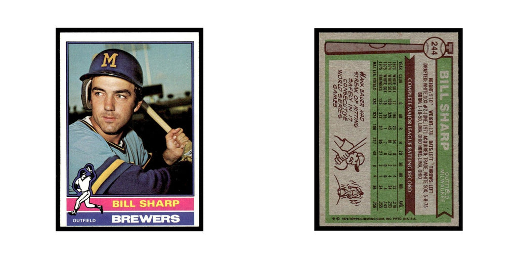 Bill Sharp 1976 Topps #244 Milwaukee Brewers Baseball Card EX
