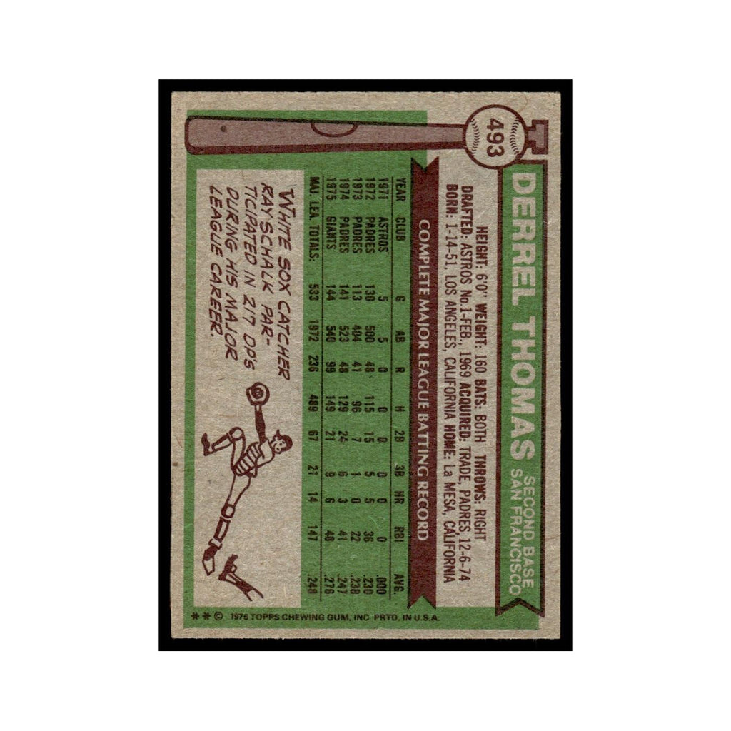 Derrel Thomas 1976 Topps #493 San Francisco Giants Baseball Card EX