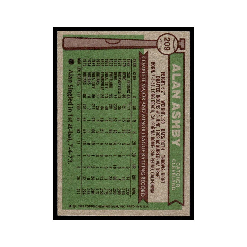 Alan Ashby 1976 Topps #209 Cleveland Indians Baseball Card EX
