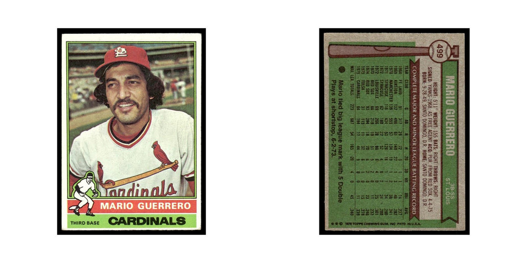 Mario Guerrero 1976 Topps #499 St. Louis Cardinals Baseball Card EX