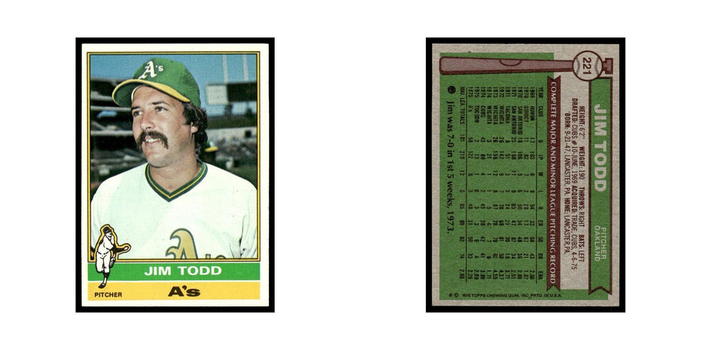 Jim Todd 1976 Topps #221 Oakland Athletics Baseball Card EX