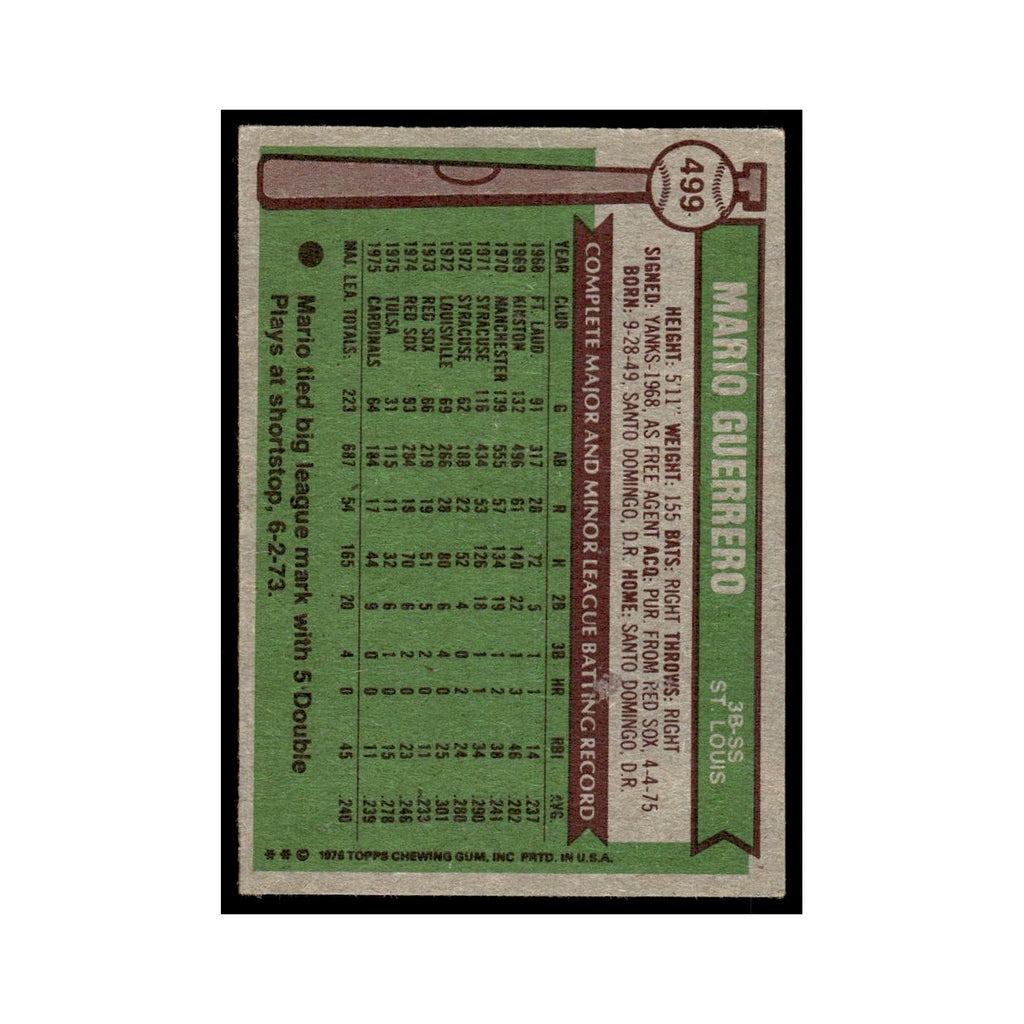 Mario Guerrero 1976 Topps #499 St. Louis Cardinals Baseball Card EX