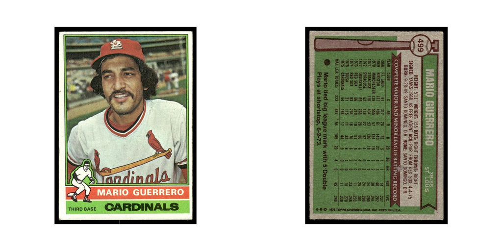 Mario Guerrero 1976 Topps #499 St. Louis Cardinals Baseball Card EX