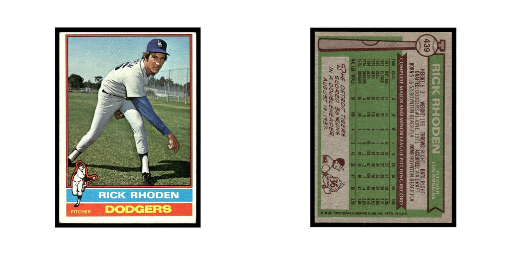 Rick Rhoden 1976 Topps #439 Los Angeles Dodgers Baseball Card EX