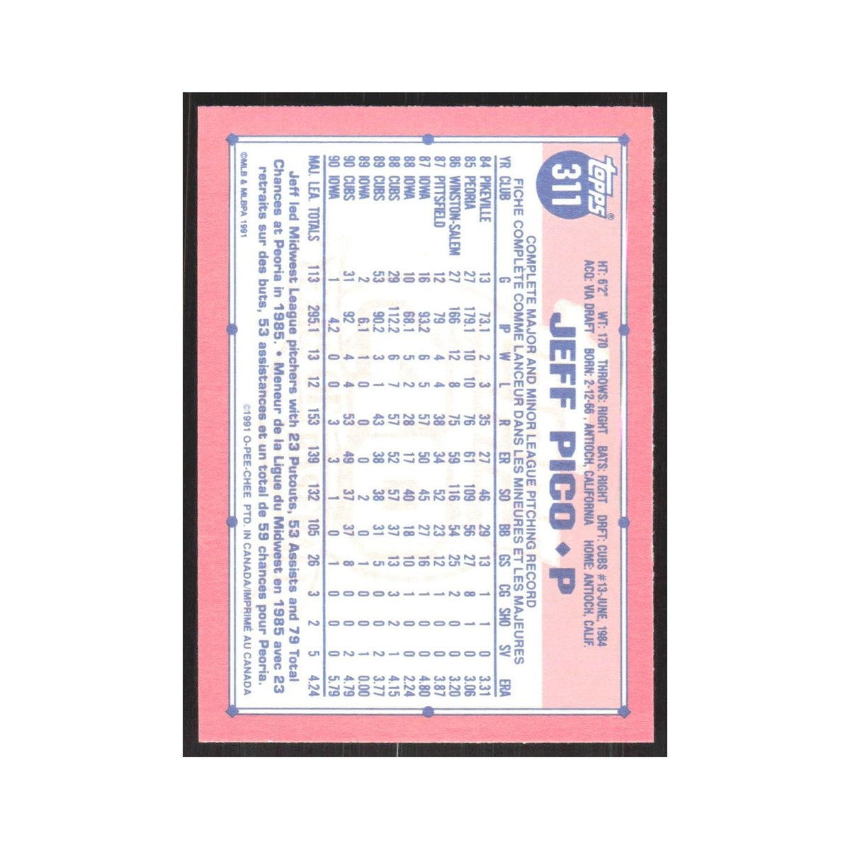 1991 O-Pee-Chee Jeff Pico Cubs #311