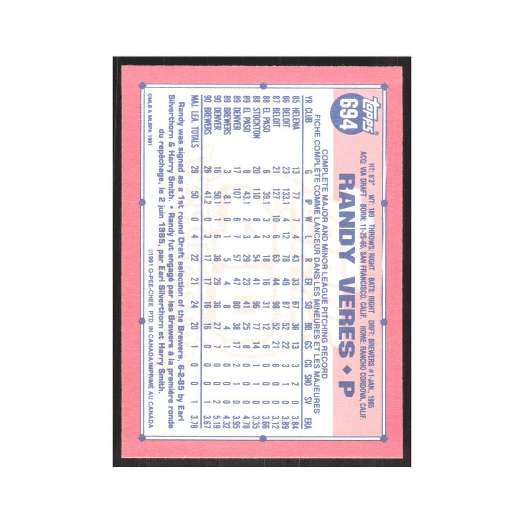 1991 O-Pee-Chee Randy Veres Brewers #694