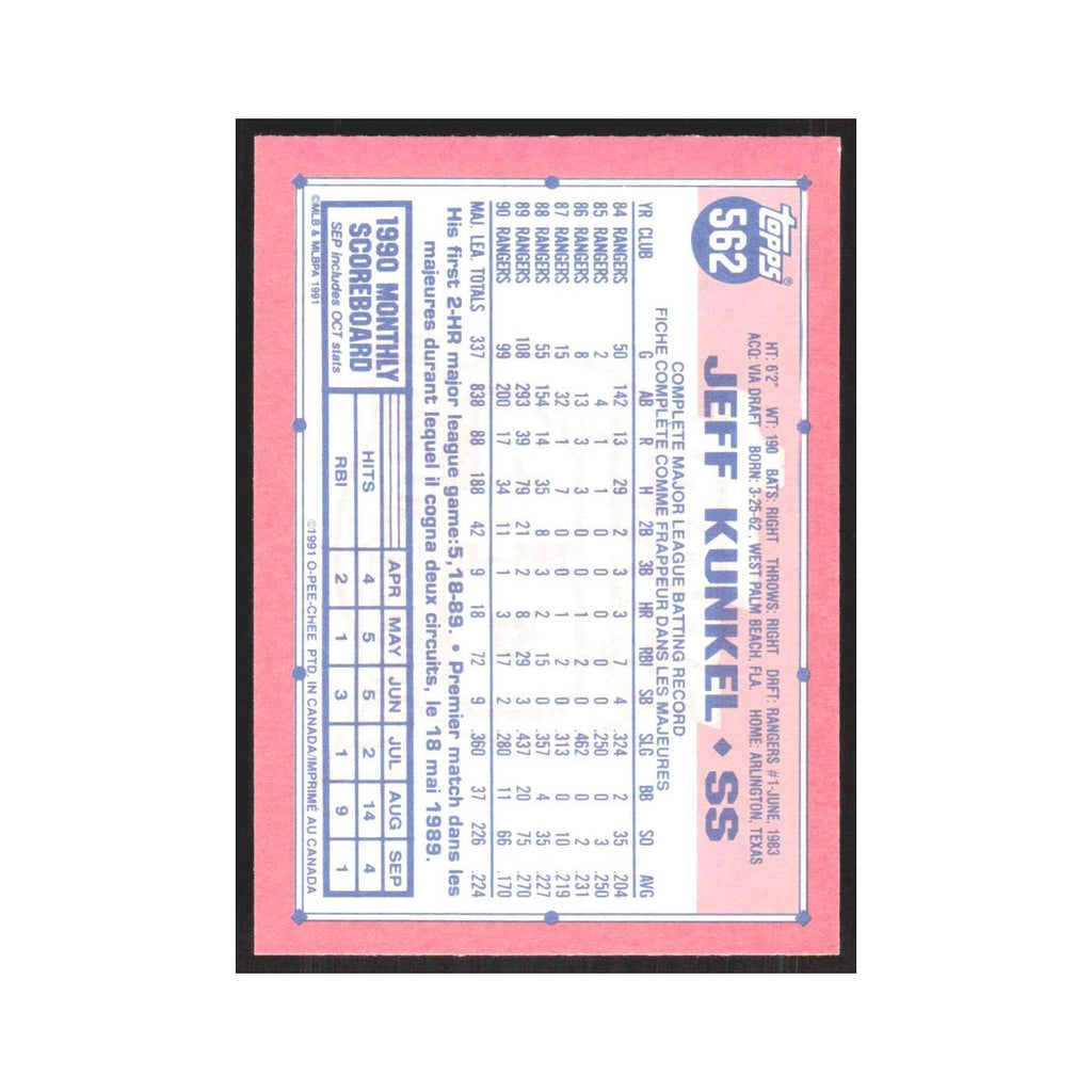 1991 O-Pee-Chee Jeff Kunkel Rangers #562