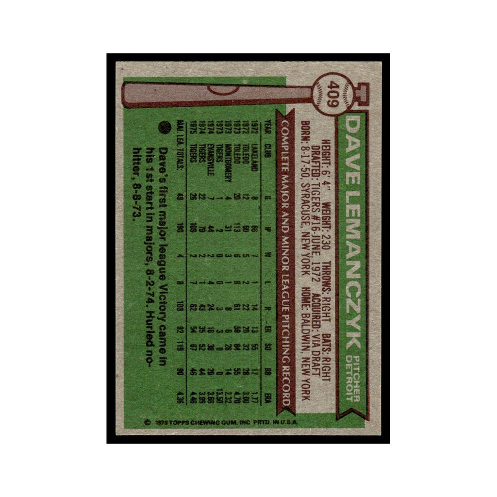 Dave Lemanczyk 1976 Topps #409 Detroit Tigers Baseball Card EX