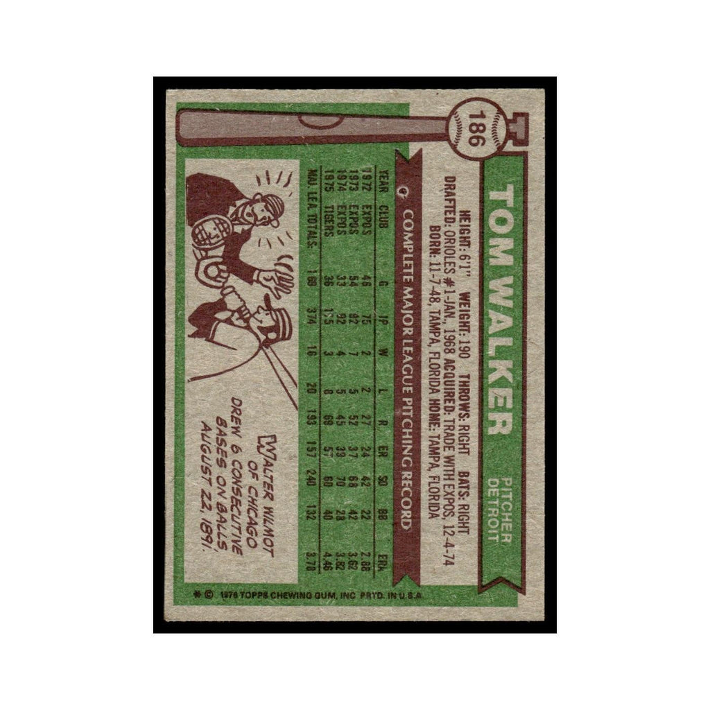 Tom Walker 1976 Topps #186 Detroit Tigers Baseball Card EX