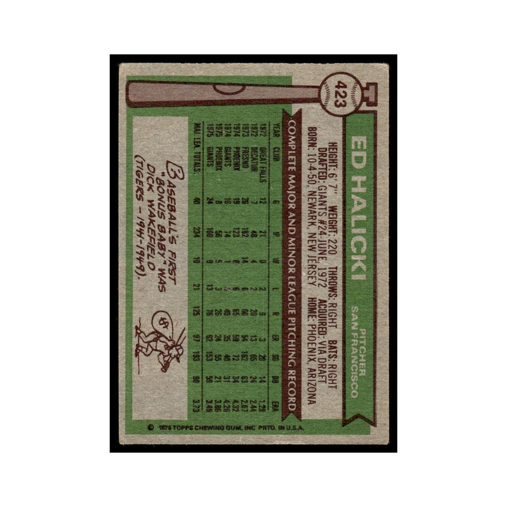 Ed Halicki 1976 Topps #423 San Francisco Giants Baseball Card EX