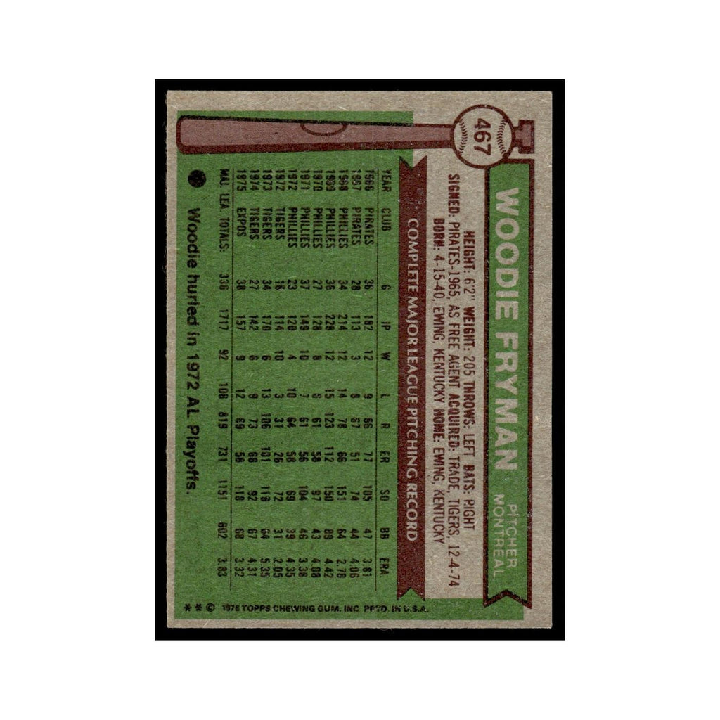 Woodie Fryman 1976 Topps #467 Montreal Expos Baseball Card EX