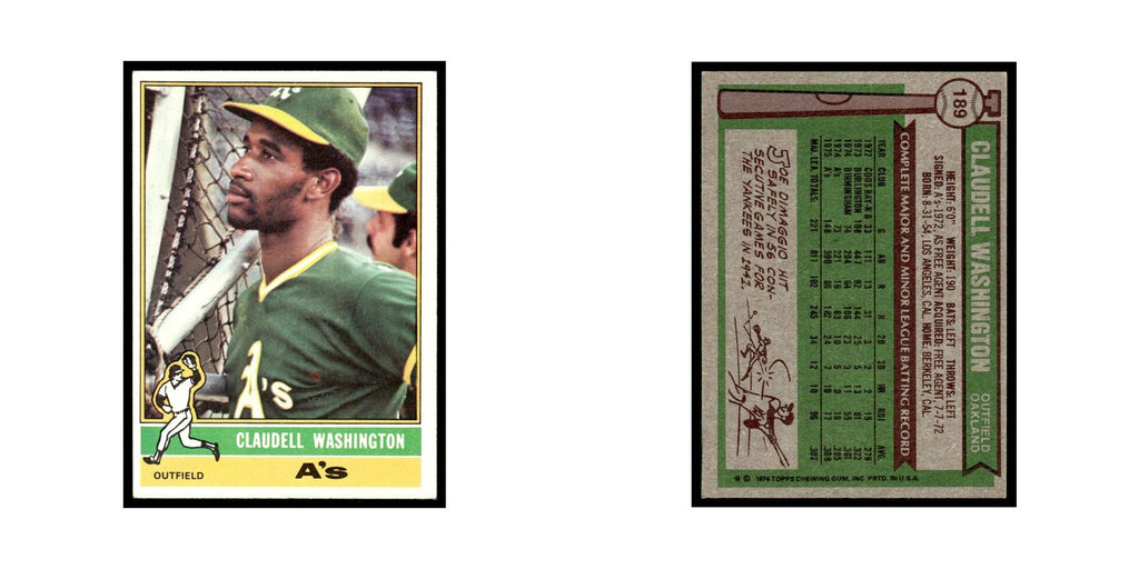 Claudell Washington 1976 Topps #189 Oakland Athletics Baseball Card EX