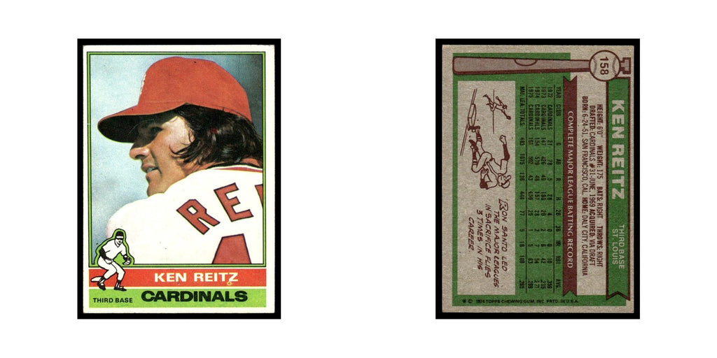 Ken Reitz 1976 Topps #158 St. Louis Cardinals Baseball Card EX
