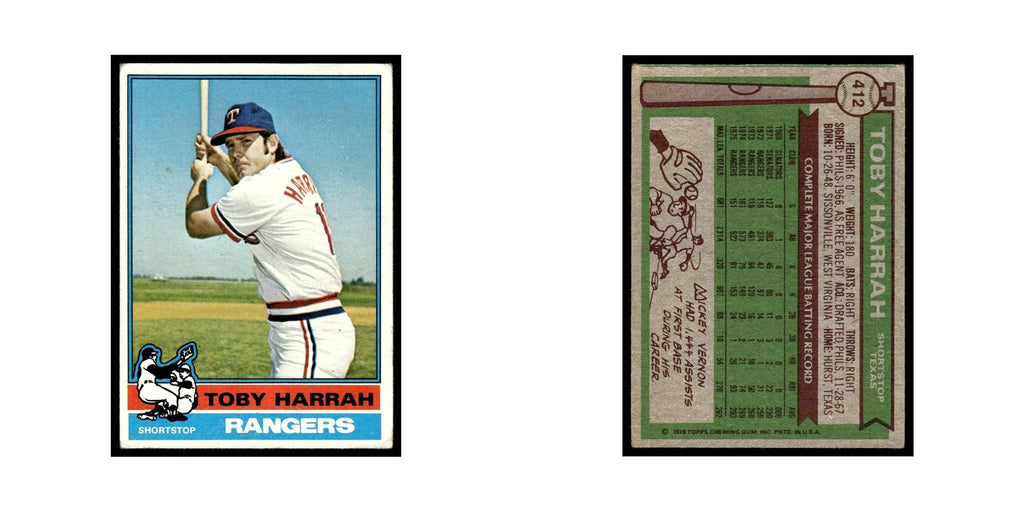 Toby Harrah 1976 Topps #412 Texas Rangers Baseball Card EX