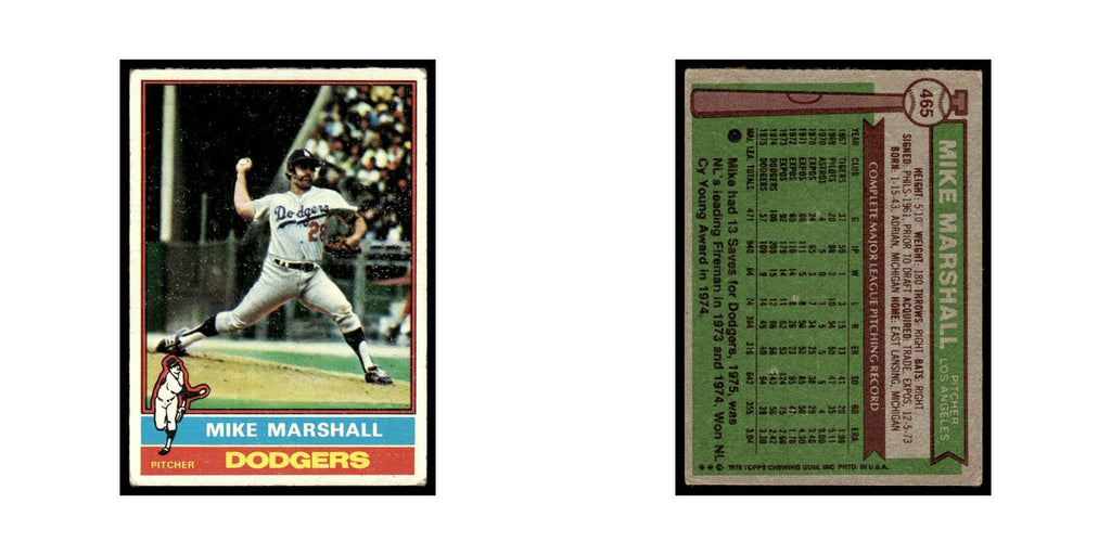 Mike G. Marshall 1976 Topps #465 Los Angeles Dodgers Baseball Card EX