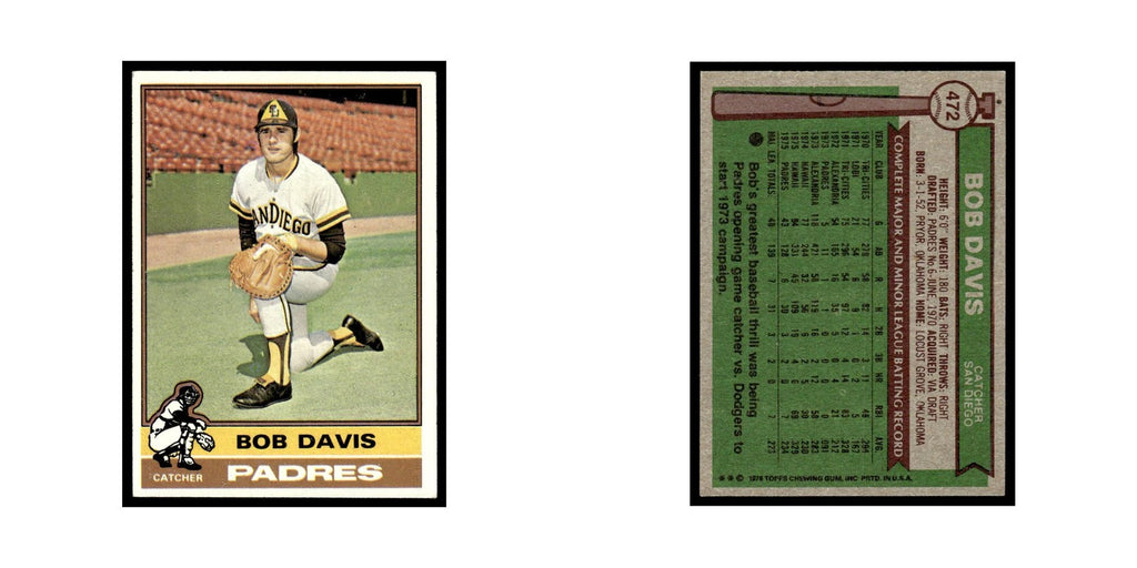 Bob Davis Rookie 1976 Topps #472 San Diego Padres Baseball Card EX