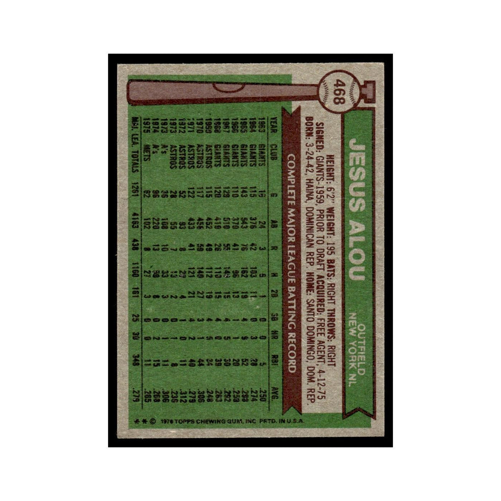 Jesus Alou 1976 Topps #468 New York Mets Baseball Card EX