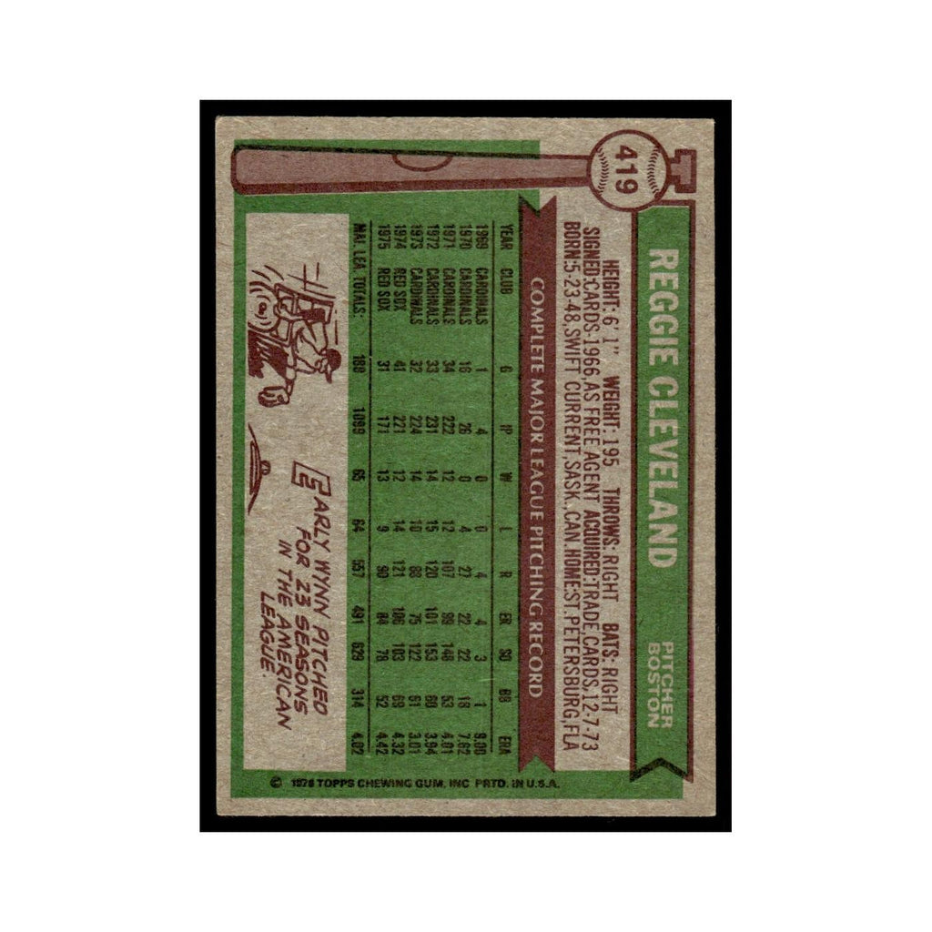 Reggie Cleveland 1976 Topps #419 Boston Red Sox Baseball Card EX