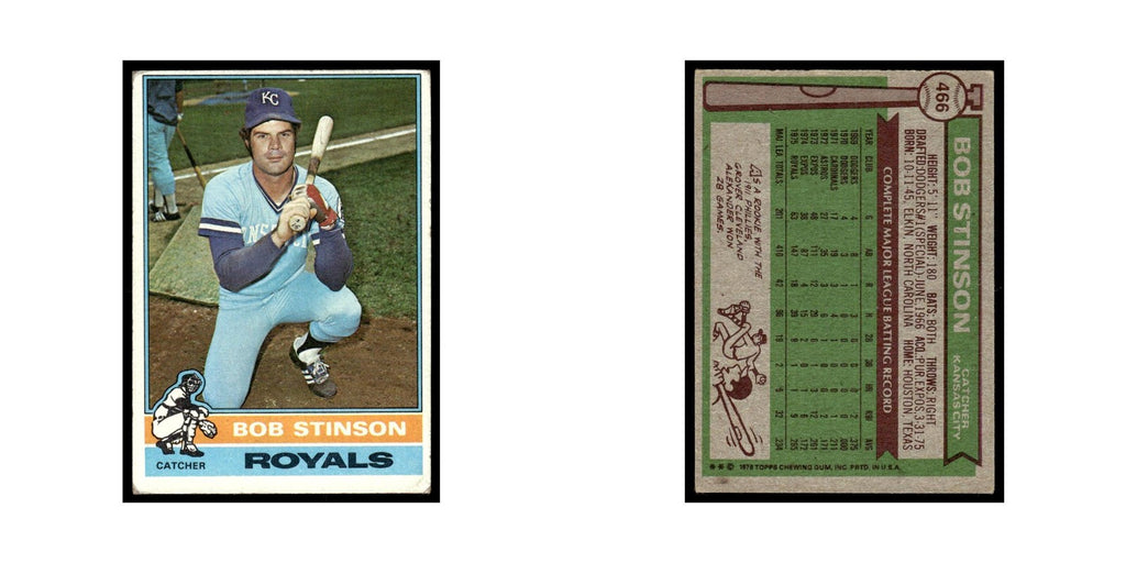 Bob Stinson 1976 Topps #466 Kansas City Royals Baseball Card EX