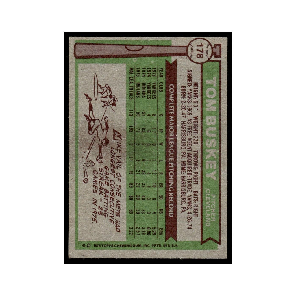 Tom Buskey 1976 Topps #178 Cleveland Indians Baseball Card EX