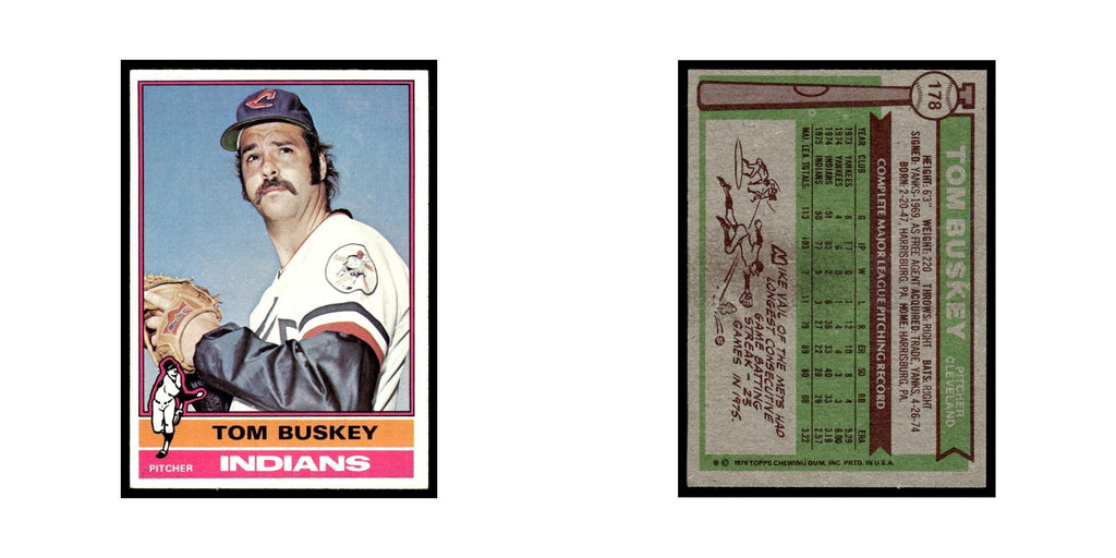 Tom Buskey 1976 Topps #178 Cleveland Indians Baseball Card EX