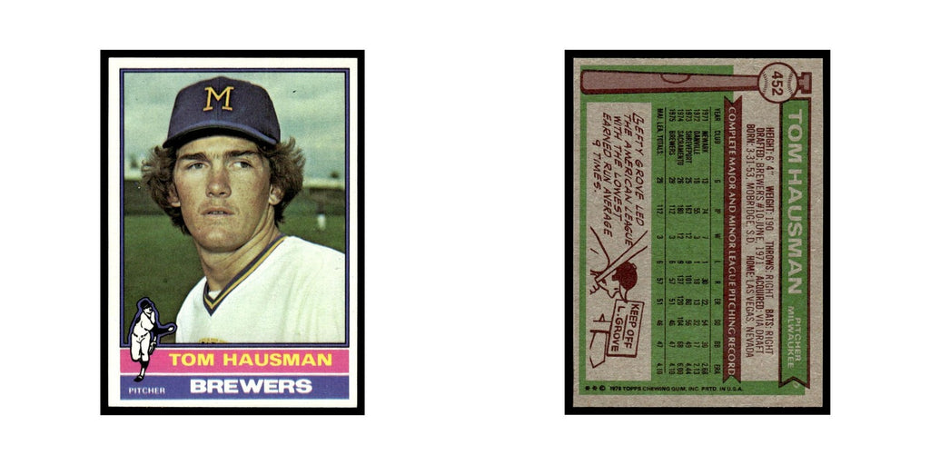 Tom Hausman Rookie 1976 Topps #452 Milwaukee Brewers Baseball Card EX