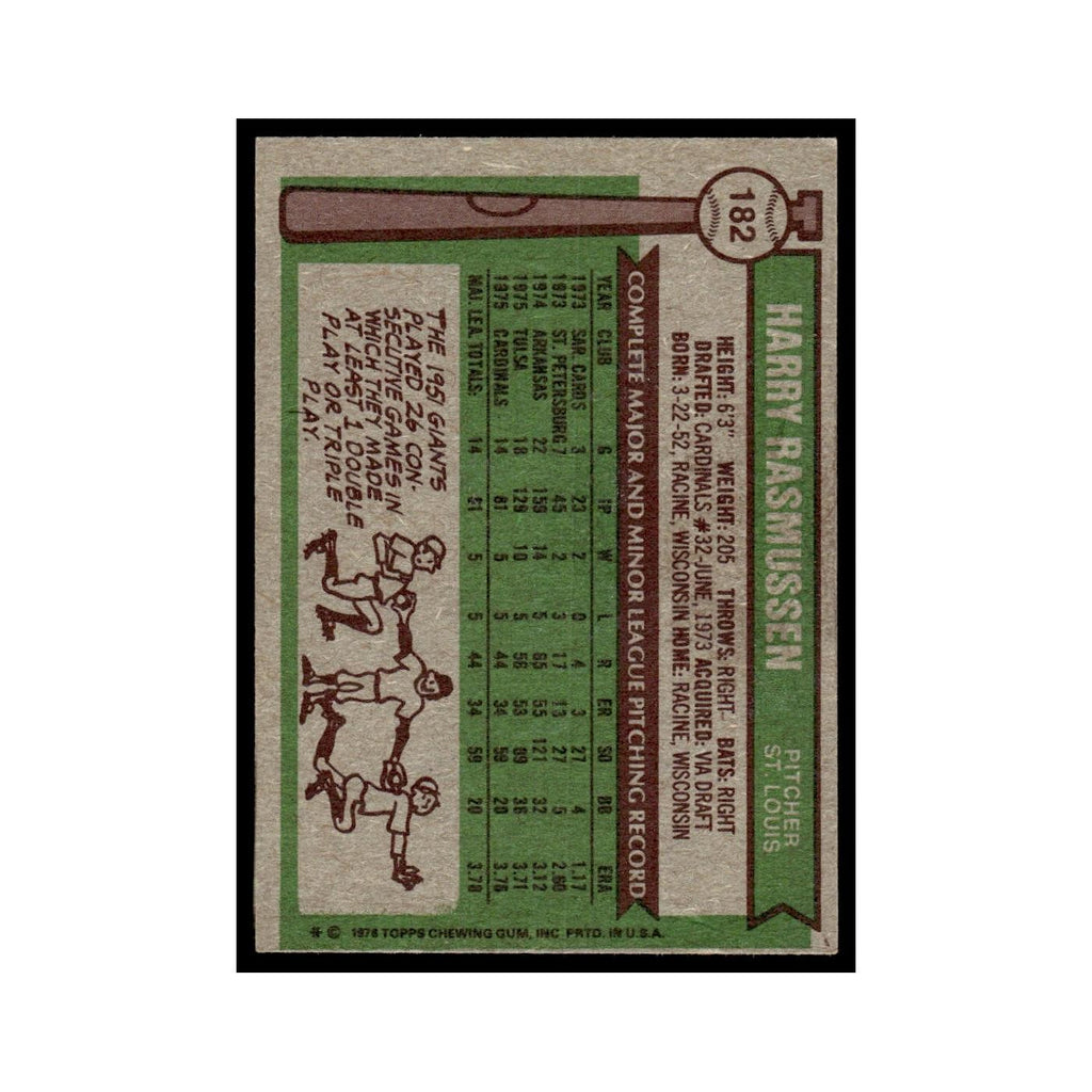 Harry Rasmussen Rookie 1976 Topps #182 St. Louis Cardinals Baseball Card EX