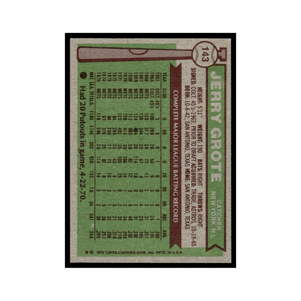 Jerry Grote 1976 Topps #143 New York Mets Baseball Card EX