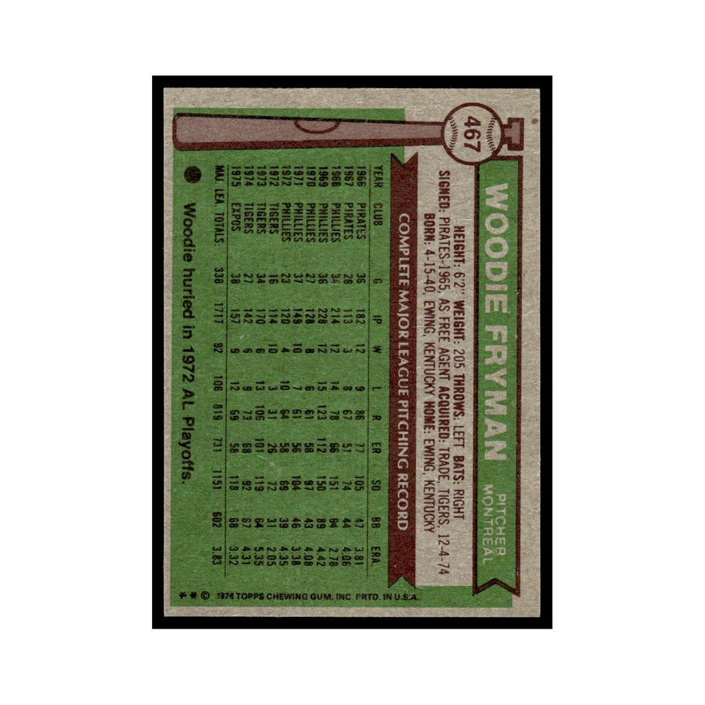 Woodie Fryman 1976 Topps #467 Montreal Expos Baseball Card EX