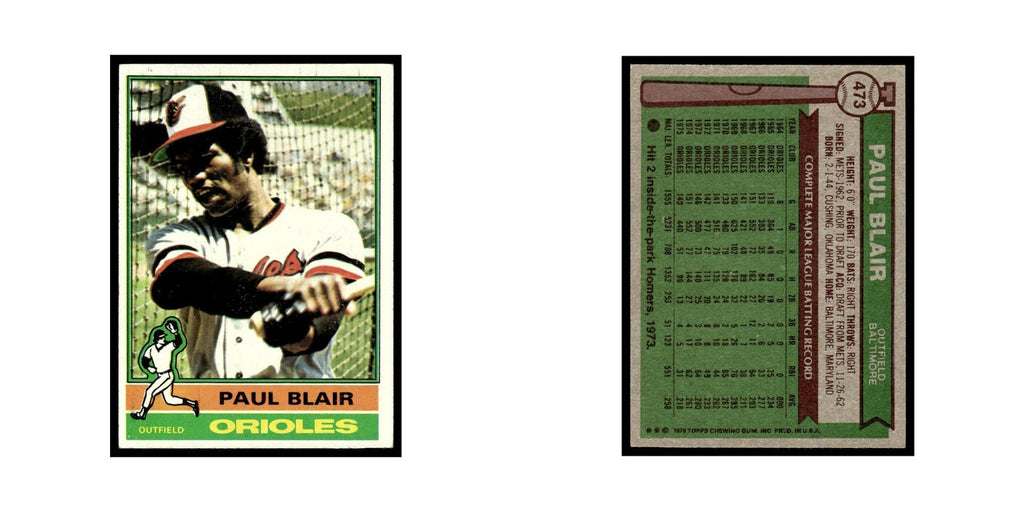 Paul Blair 1976 Topps #473 Baltimore Orioles Baseball Card EX