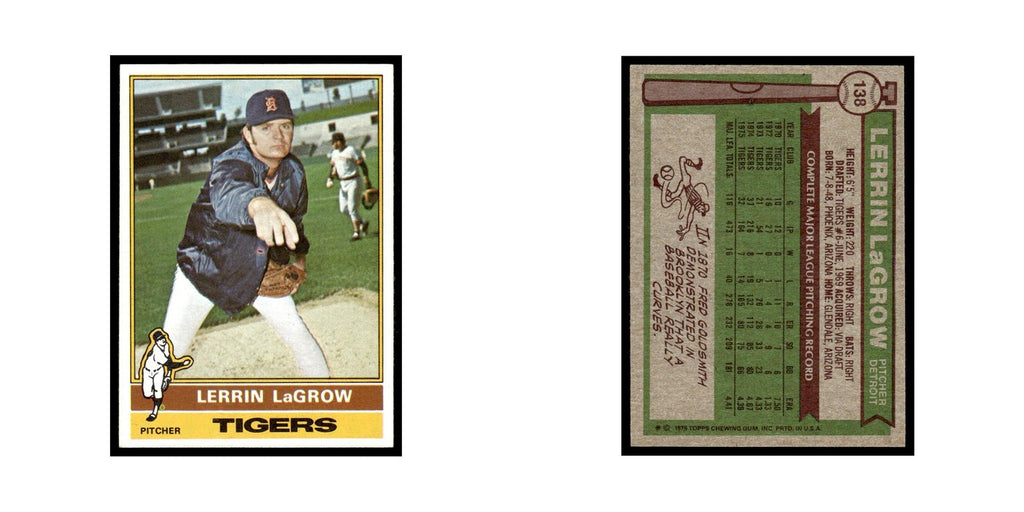 Lerrin LaGrow 1976 Topps #138 Detroit Tigers Baseball Card EX