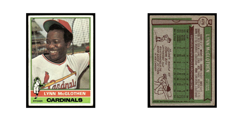 Lynn McGlothen 1976 Topps #478 St. Louis Cardinals Baseball Card EX