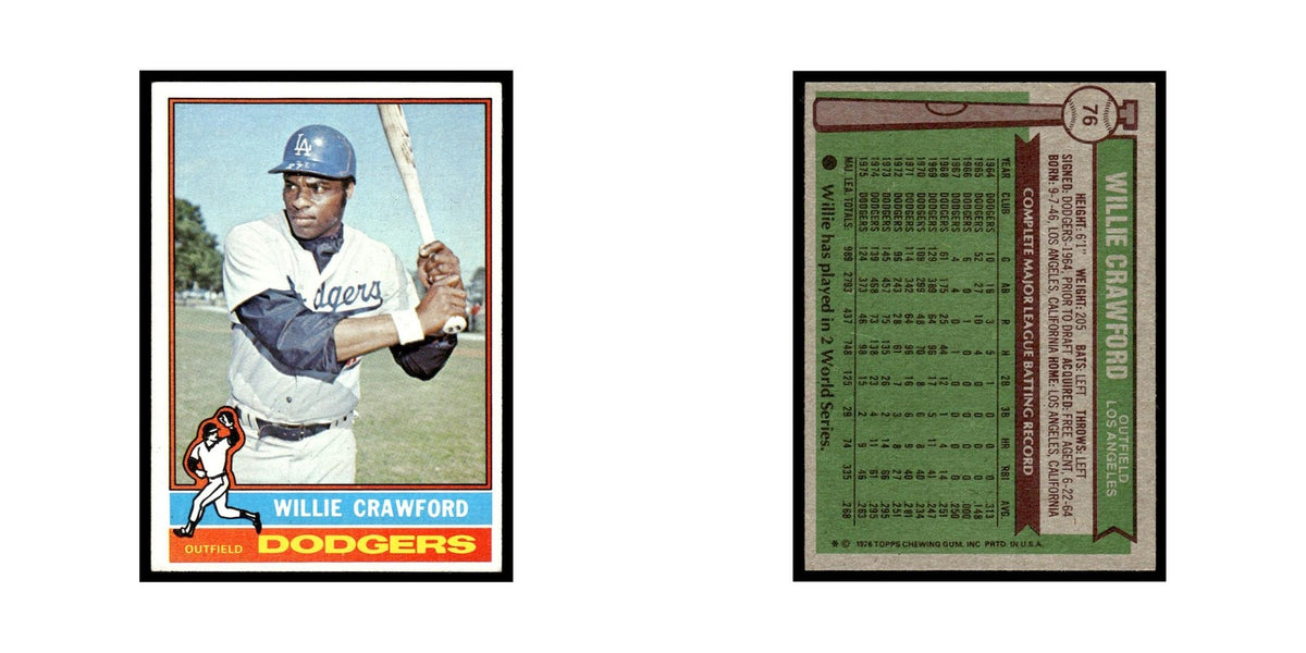 Willie Crawford 1976 Topps #76 Los Angeles Dodgers Baseball Card EX