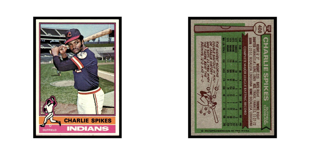 Charlie Spikes 1976 Topps #408 Cleveland Indians Baseball Card EX