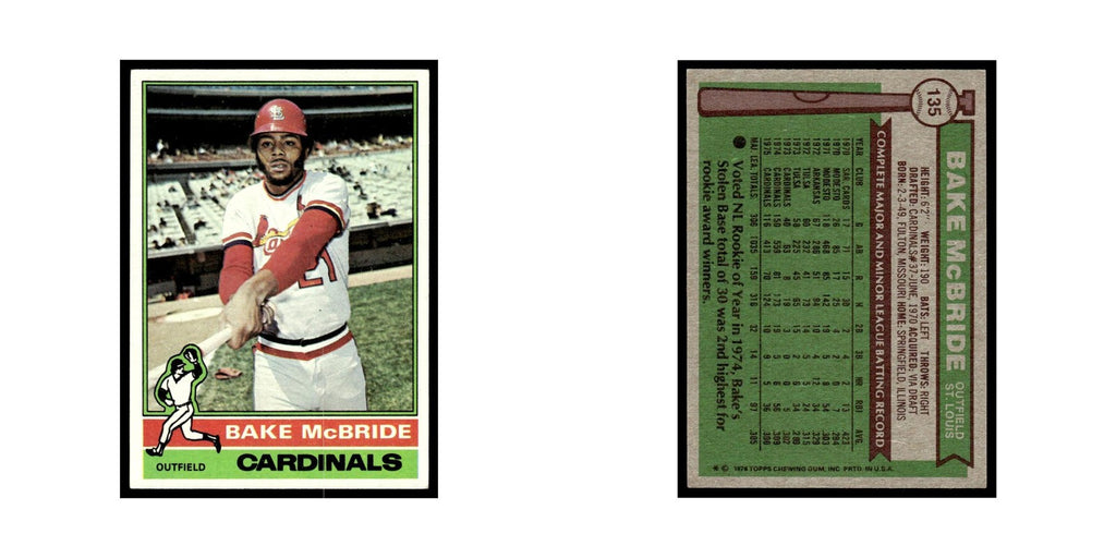 Bake McBride 1976 Topps #135 St. Louis Cardinals Baseball Card EX