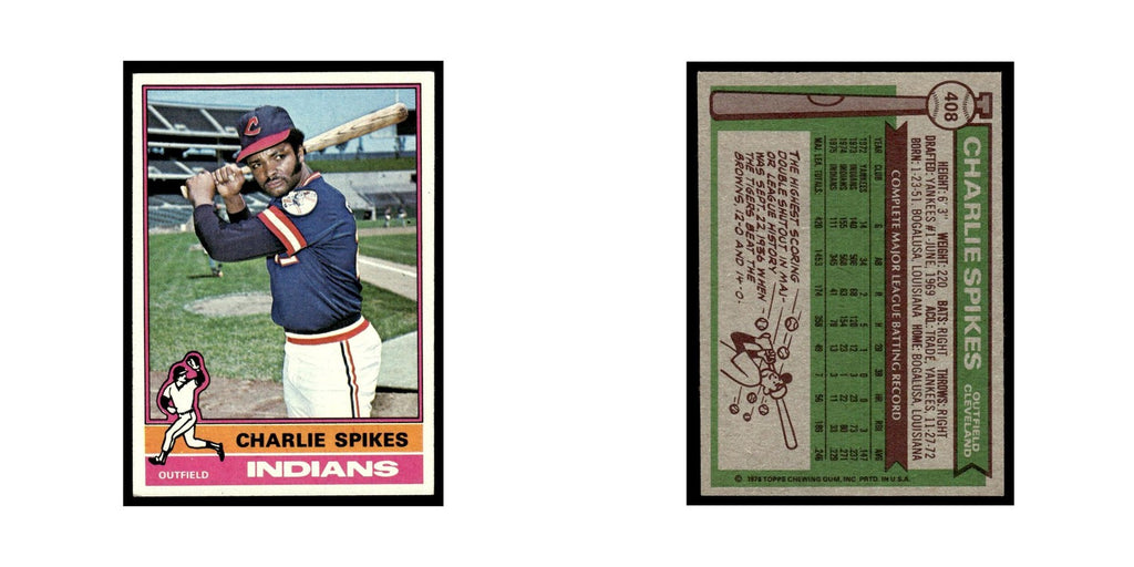Charlie Spikes 1976 Topps #408 Cleveland Indians Baseball Card EX