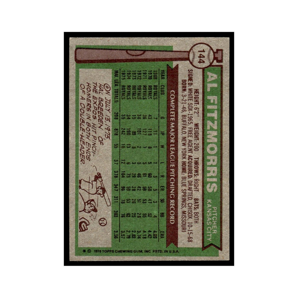 Al Fitzmorris 1976 Topps #144 Kansas City Royals Baseball Card EX