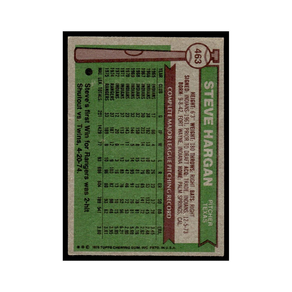 Steve Hargan 1976 Topps #463 Texas Rangers Baseball Card EX