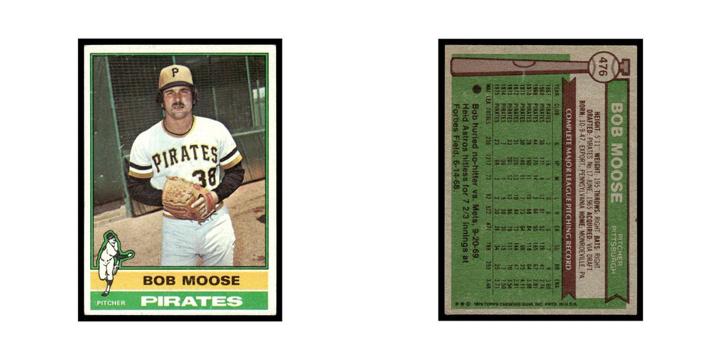 Bob Moose 1976 Topps #476 Pittsburgh Pirates Baseball Card EX