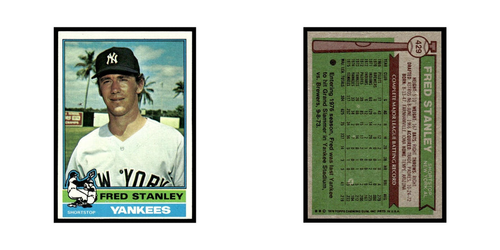 Fred Stanley 1976 Topps #429 New York Yankees Baseball Card EX