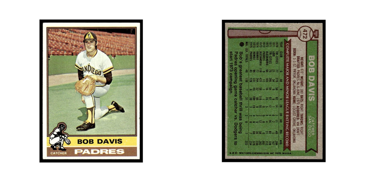 Bob Davis Rookie 1976 Topps #472 San Diego Padres Baseball Card EX