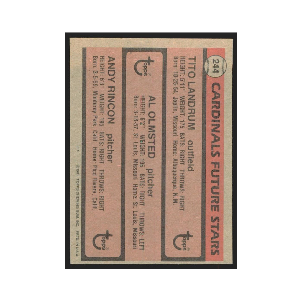 1981 Topps Tito Landrum/Al Olmsted/Andy Rincon Cardinals #244