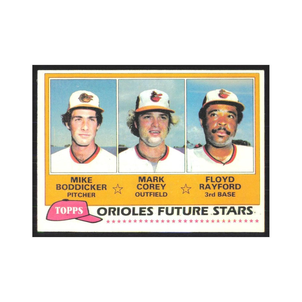1981 Topps Mike Boddicker/Mark Corey/Floyd Rayford Orioles #399